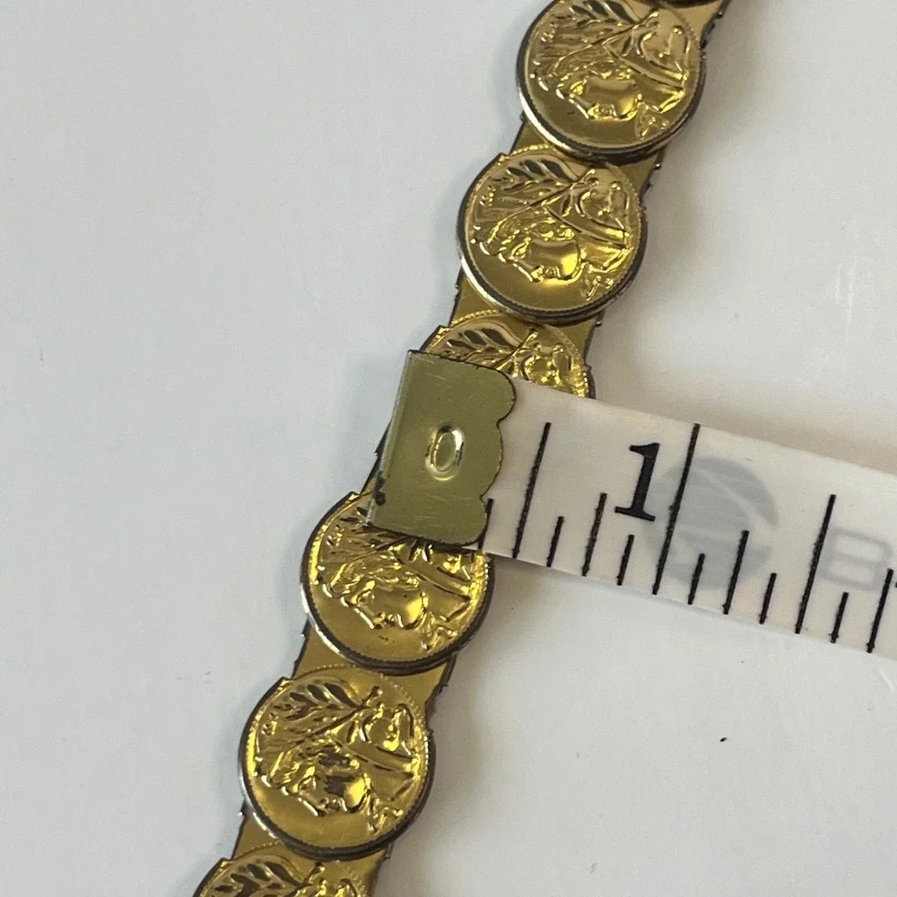 Vintage Gold‎ Roman Coin Belt Black Woven Backing Boho Grecian Medallion 35 Inch